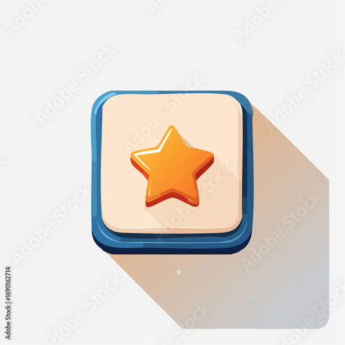 Bright Yellow Star Icon On Beige Square Button