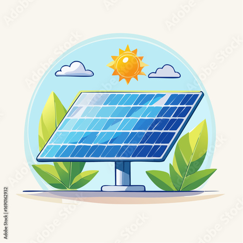 Solar Panel With Sun And Clouds