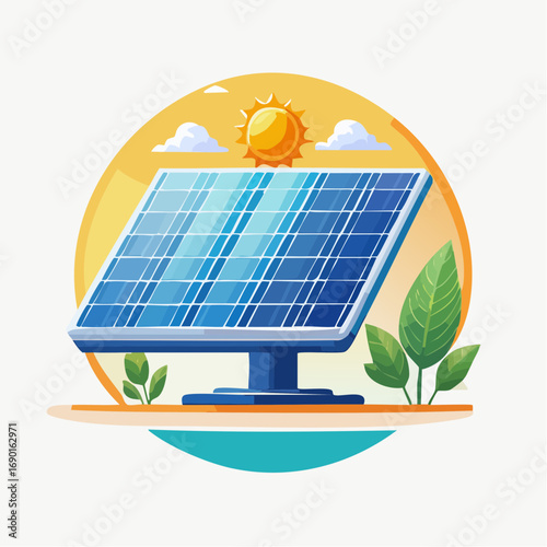 Solar Panel Illustration With Sunlight