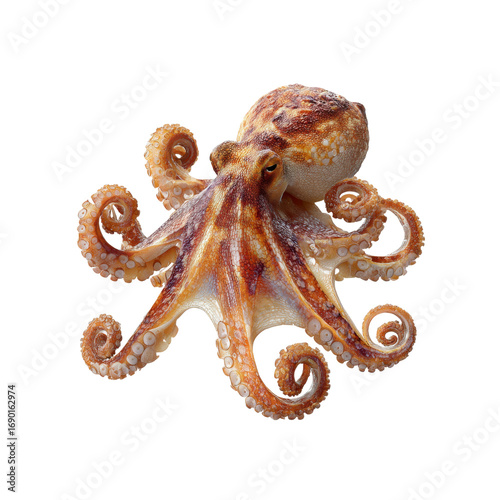 Common Octopus (Octopus vulgaris) - Detailed Close-Up on Black Background