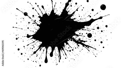 Vector art of black ink splash with dynamic splatter effect