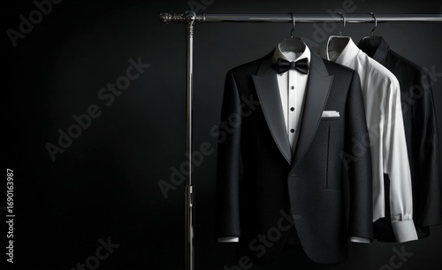 Formalwear on a dark backdrop