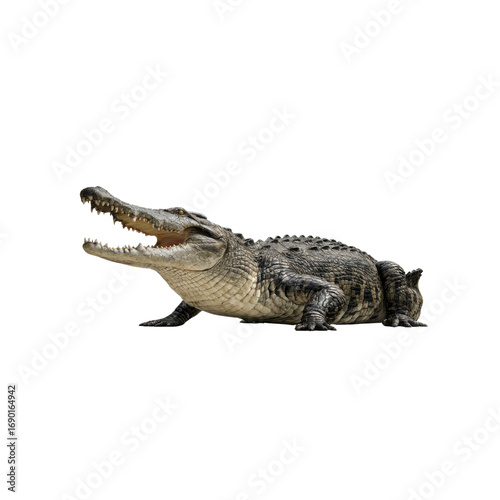 Powerful Crocodile with Open Jaws, Isolated on Black Background
