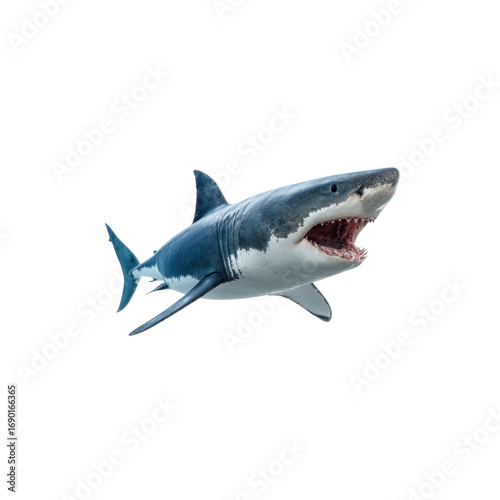 Majestic Great White Shark Swimming in Ocean - Isolated on Black Background