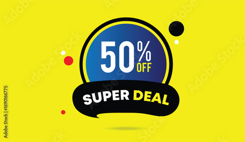 super deal fifty percent off editable vector art illustration web banner icon design black light blue gradient shapes red white elements yellow abstract business background creative modern marketing