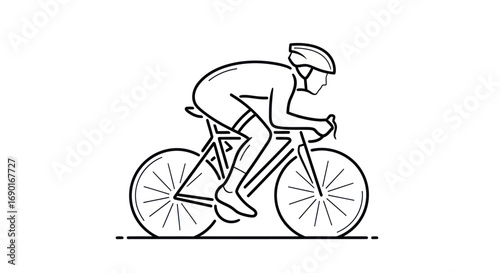 Cyclist in Motion - Line Art Illustration of a Racer on a Bicycle.