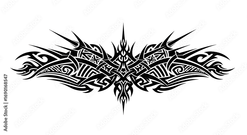 Obraz premium Striking black tribal tattoo design with sharp, dynamic lines and intricate patterns for edgy style