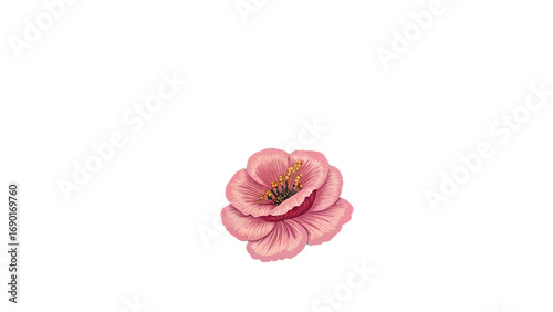 Close-up of a delicate pink flower with multiple petals, detailed and vibrant.