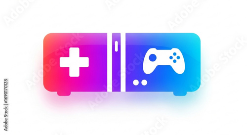 Vibrant gaming console icon with joystick and plus symbol, representing entertainment and digital fun, perfect for app interfaces or marketing campaigns