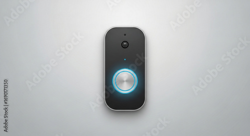 Modern smart doorbell with sleek design and glowing button for home security and visitor management, ideal for residential and commercial use