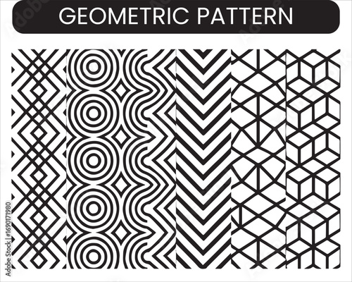 Abstract hand drawn geometric simple minimalistic seamless patterns set. Polka dot, stripes, waves, random symbols textures. Vector illustration