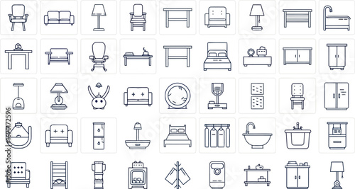 Vector vector art of set of handdrawn furniture icons for interior design and architectural planning transparent background
