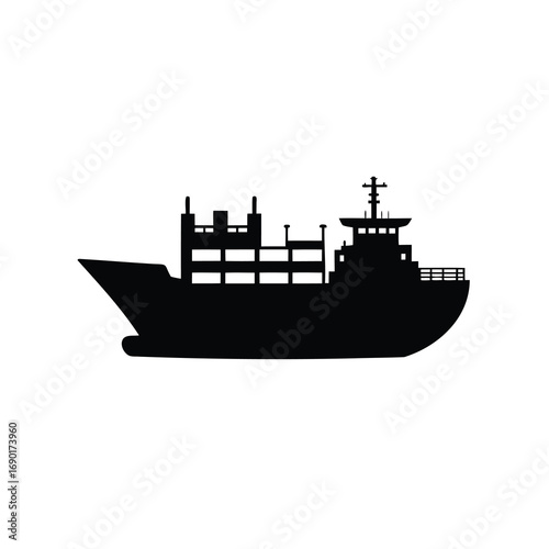 Silhouette of a large cargo ship carrying containers, a symbol of trade, cargo ship silhouette vector illustration