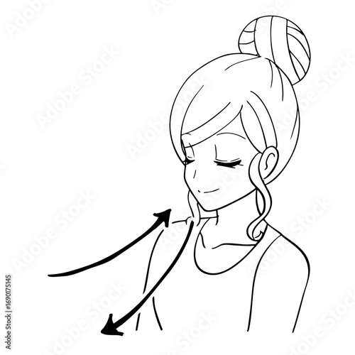 鼻から呼吸をする女性の白黒イラスト