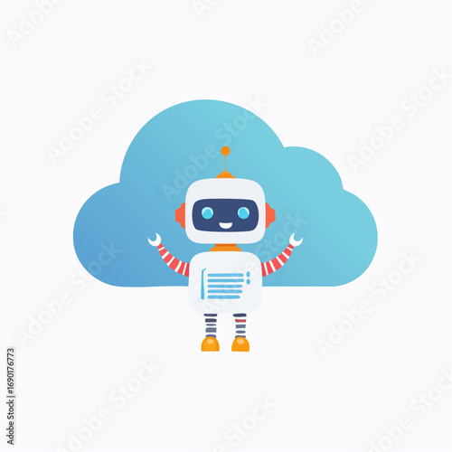 Cute Robot Character In Cloud