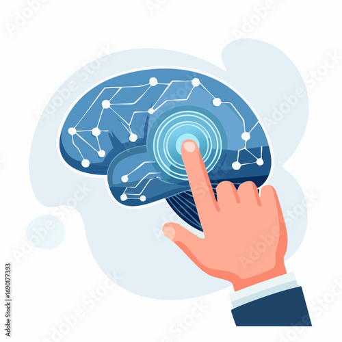 Hand Touching Digital Brain
