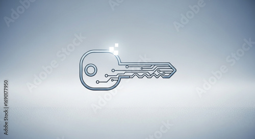 Digital key concept representing cybersecurity, data protection, and secure access in the modern technology landscape, symbolizing encryption and online safety with a clean, modern design