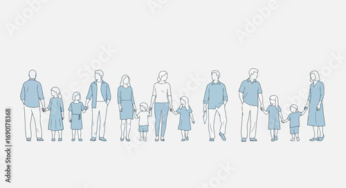 Vector vector art of family group of parents and children holding hands, transparent background