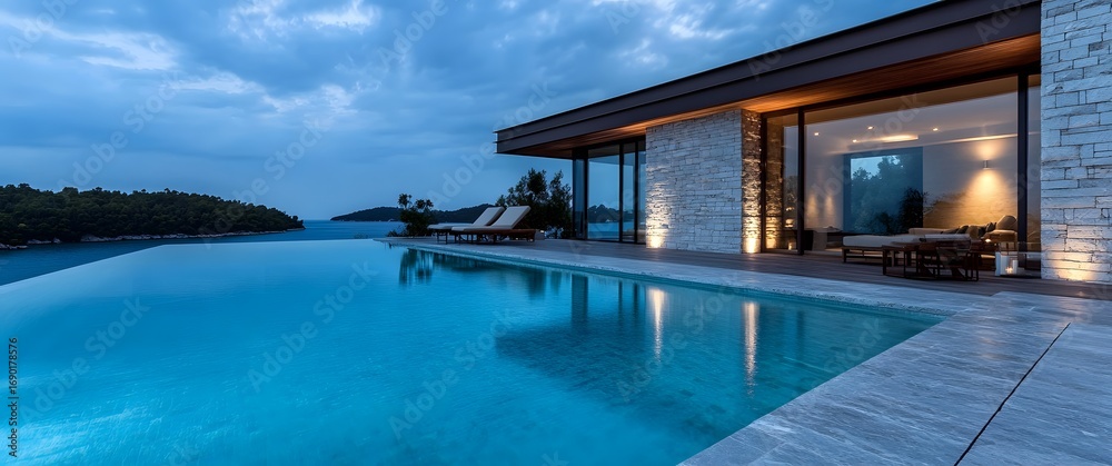 Fototapeta premium Luxury Villa Infinity Pool Night