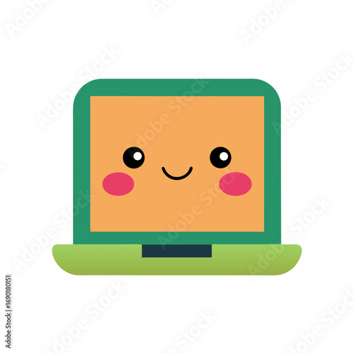 Cute Cartoon Laptop Happy Face Vector Minimal Illustration