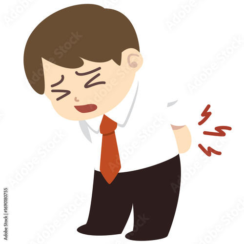 Cute Office Man Suffering Backache Pain Cartoon Vector Illustration Clipart