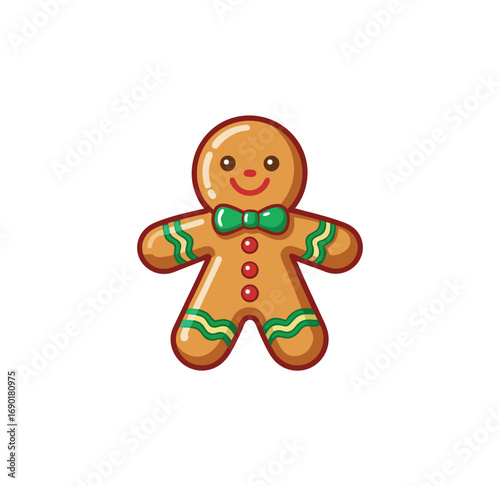 Cute gingerbread man cookie with green bow tie festive holiday treat