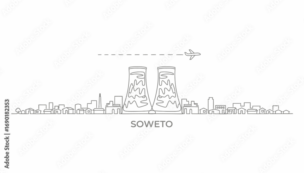 Obraz premium Soweto Skyline South Africa with Outline, Plane, Cityscape, and Vector.