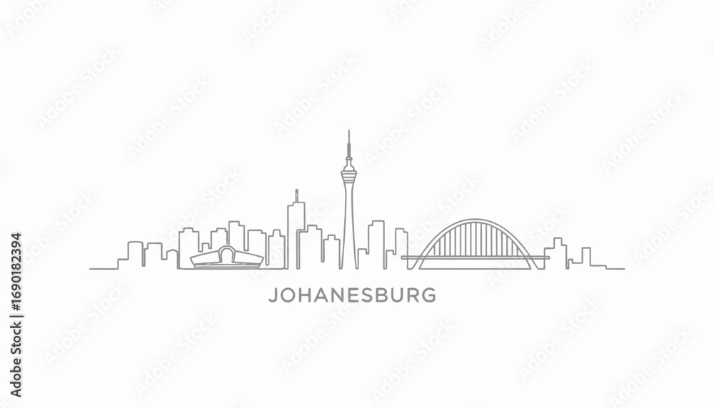 Obraz premium Johannesburg Skyline Outline with South Africa, Monochrome, and Minimal.