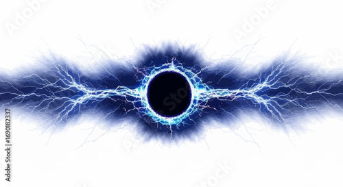 Intense blue energy radiating outwards from a dark void, symbolizing power and chaos