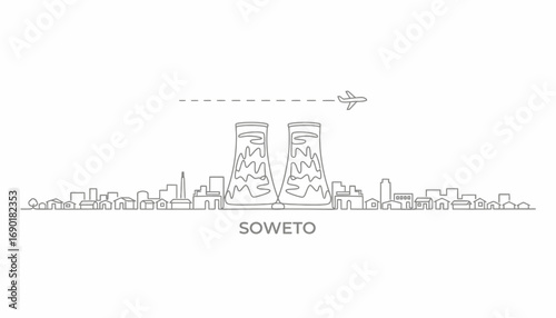 Soweto Skyline South Africa with Outline, Plane, Cityscape, and Vector.