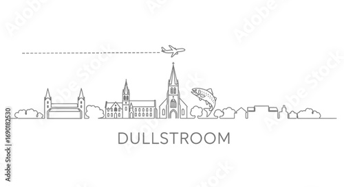 Dullstroom Skyline  South Africa Travel Concept with Plane, and Vector.