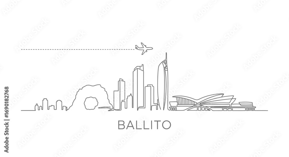 Obraz premium Ballito South Africa Skyline Outline with Airplane Illustration.
