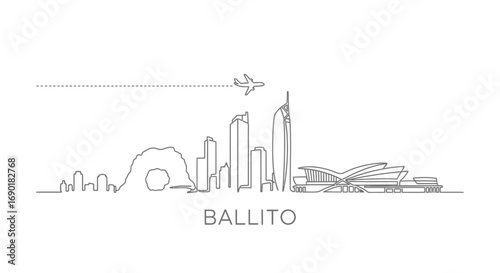 Ballito South Africa Skyline Outline with Airplane Illustration.