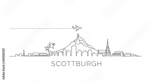Scottburgh with South Africa Skyline Outline With Airplane Illustration.