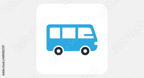 Modern blue bus icon for transportation apps and travel guides, a simple and friendly design perfect for wayfinding and user interfaces, ideal for promoting eco-friendly commuting options