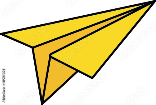 Vector vector art of yellow paper airplane flying, transparent background