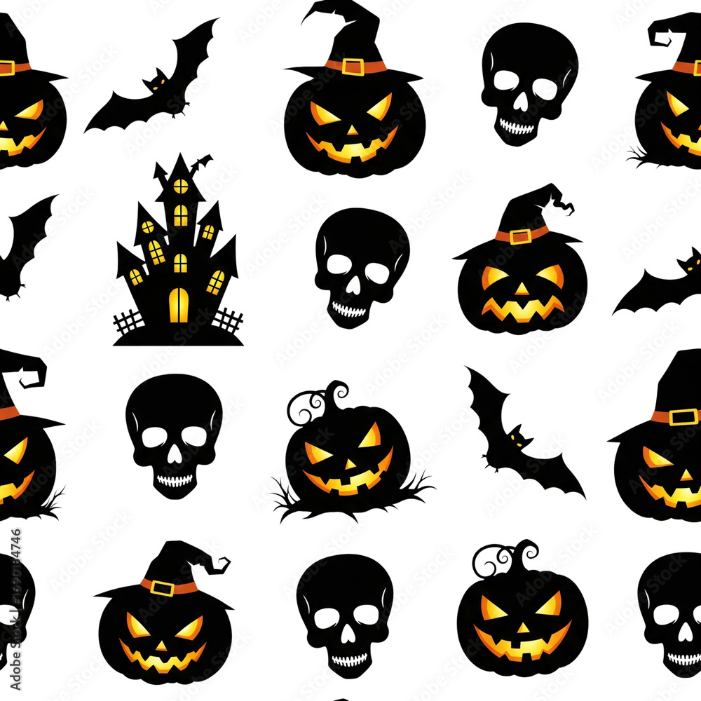 Fototapeta premium Vibrant Halloween-themed seamless pattern of digital art style and festive.