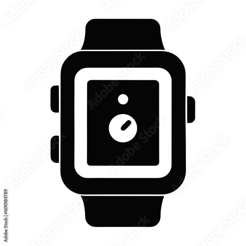 Smartwatch Black Silhouette Vector Icon on White Background