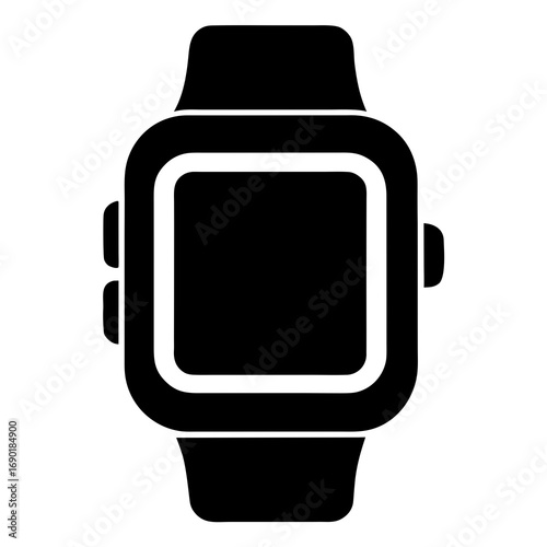 Smartwatch Black Silhouette Vector Icon on White Background