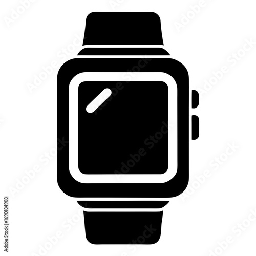 Smartwatch Black Silhouette Vector Icon on White Background