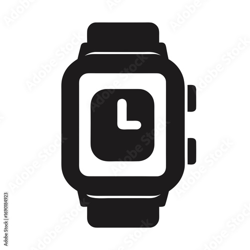 Smartwatch Black Silhouette Vector Icon on White Background