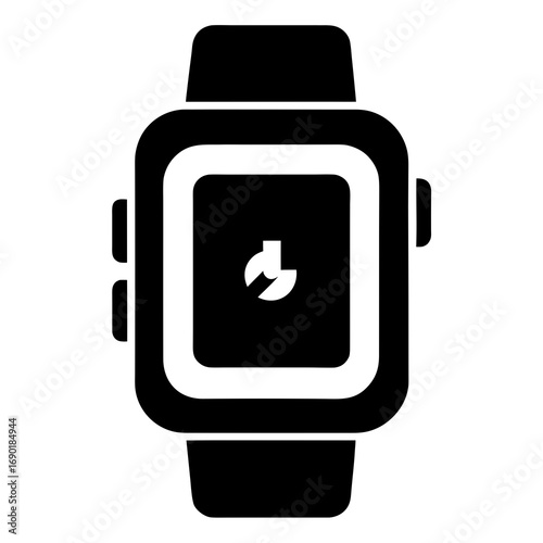 Smartwatch Black Silhouette Vector Icon on White Background