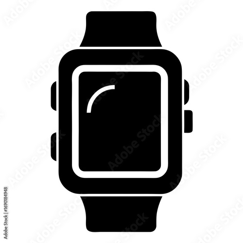 Smartwatch Black Silhouette Vector Icon on White Background