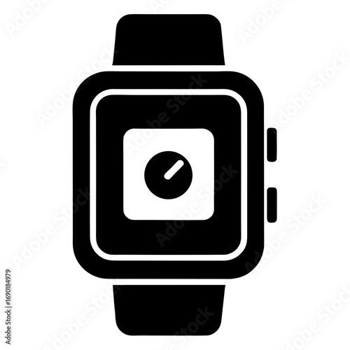 Smartwatch Black Silhouette Vector Icon on White Background