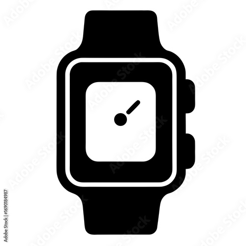 Smartwatch Black Silhouette Vector Icon on White Background