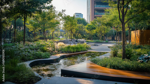 Urban Park Landscape Design With Water Feature