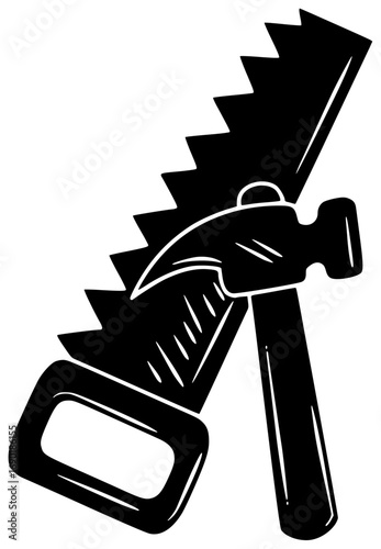 blade illustration tool silhouette equipment logo saw icon work outline hacksaw cut metal construction industry steel industrial wood carpentry shape job vector graphic background