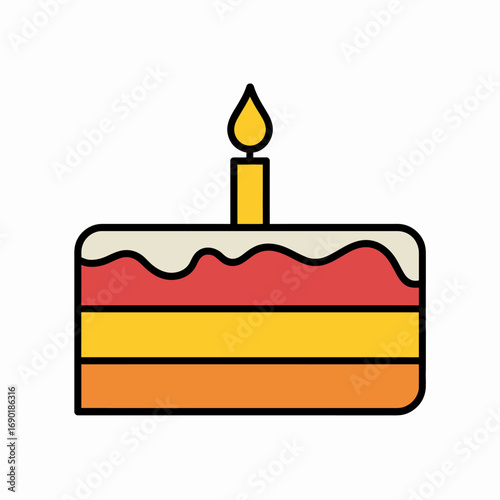 Colorful birthday cake illustration with a single candle ideal for celebrations and party invitations showcasing vibrant layers and festive spirit