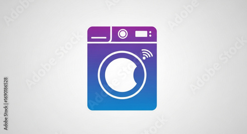 Sleek modern washing machine icon with vibrant gradient, symbolizing smart home technology and effortless laundry care for innovative living spaces and appliance design concepts