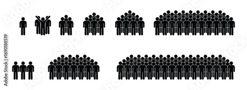 stickman icon set, leader of group of people, isolated pictogram of human silhouettes	
